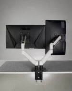 ⁦White Dual Hydraulic Monitor Stand⁩ - الصورة ⁦3⁩