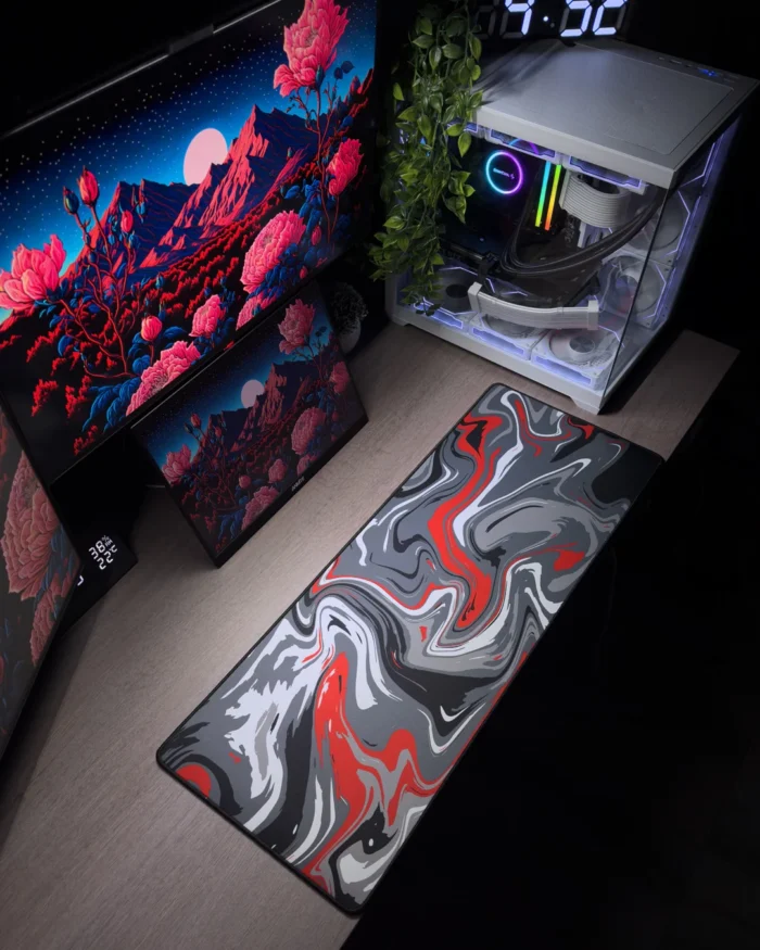 ⁦Red Waves Mousepad (30x80)⁩ - الصورة ⁦1⁩