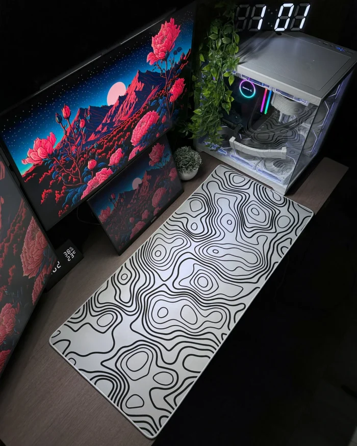 ⁦White Topography Mousepad (40x90)⁩ - الصورة ⁦1⁩