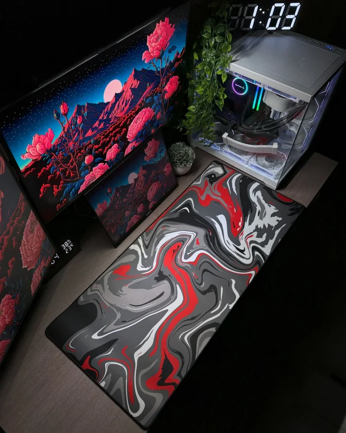 r7wiljkhyzefapvclcga Red Waves Mousepad (40x90) - الصورة 1