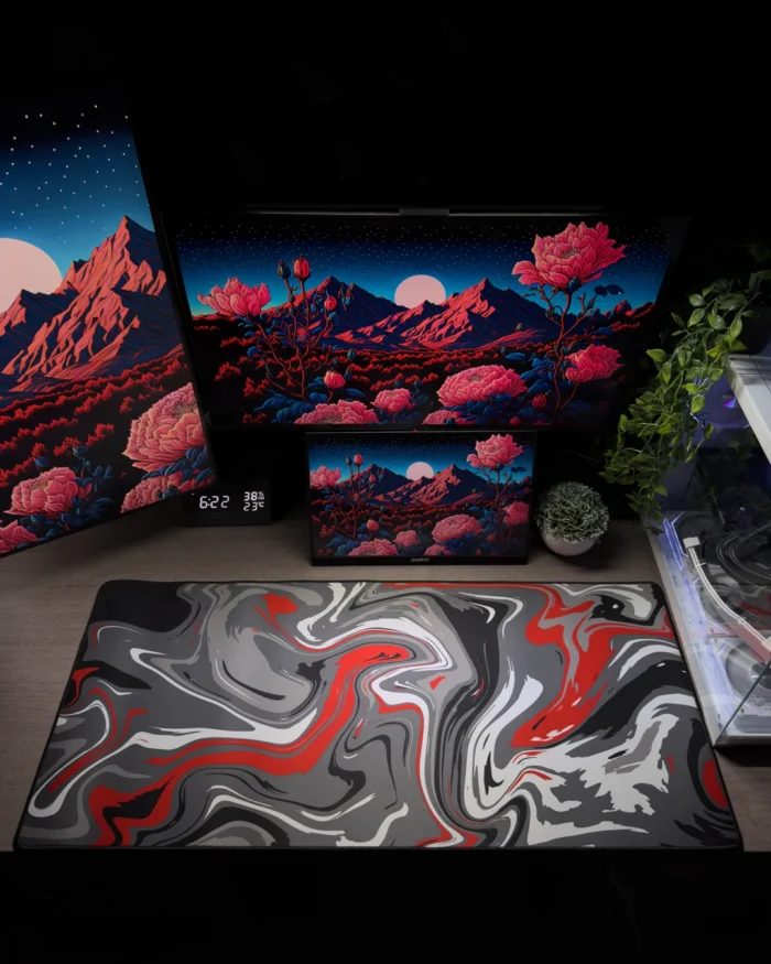 ⁦Red Waves Mousepad (40x90)⁩ - الصورة ⁦2⁩