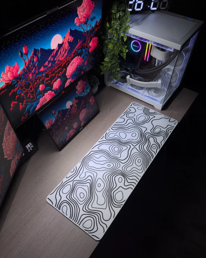 ⁦White Topography Mousepad (30x80)⁩ - الصورة ⁦1⁩