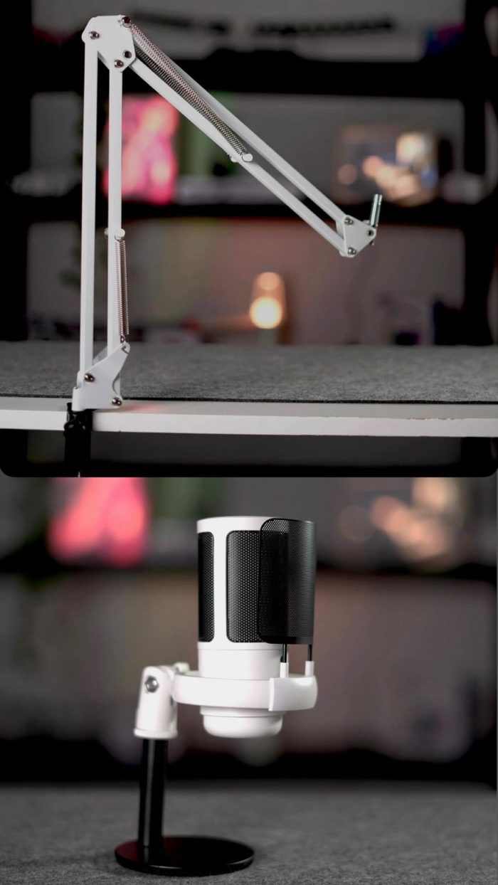 ⁦White ME6S mic with stand⁩ - الصورة ⁦1⁩